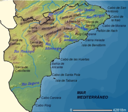 mapa con relieve de la provincia de alicante